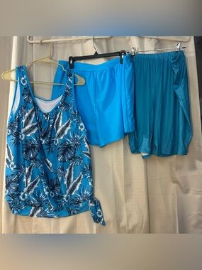 Modlily Tropical Palm Print Tankini Swim Top Blue Set